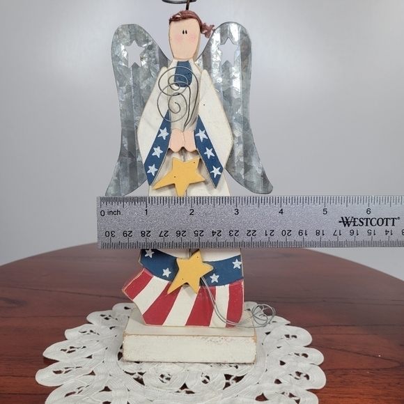 Primitive Wood Angel Figurine American Flag Stars Stars & Stripes Folk Art VTG - Picture 13 of 14